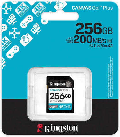 Kingston Canvas Go Plus SDXC Memory Card Gen4 200MB/s C10 UHS-I U3 V30 256GB-SDG4/
