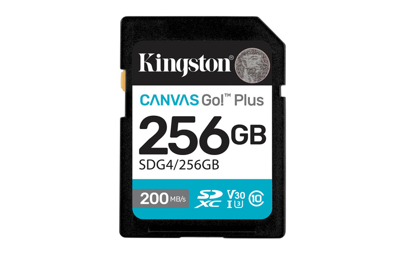 Kingston Canvas Go Plus SDXC Memory Card Gen4 200MB/s C10 UHS-I U3 V30 256GB-SDG4/