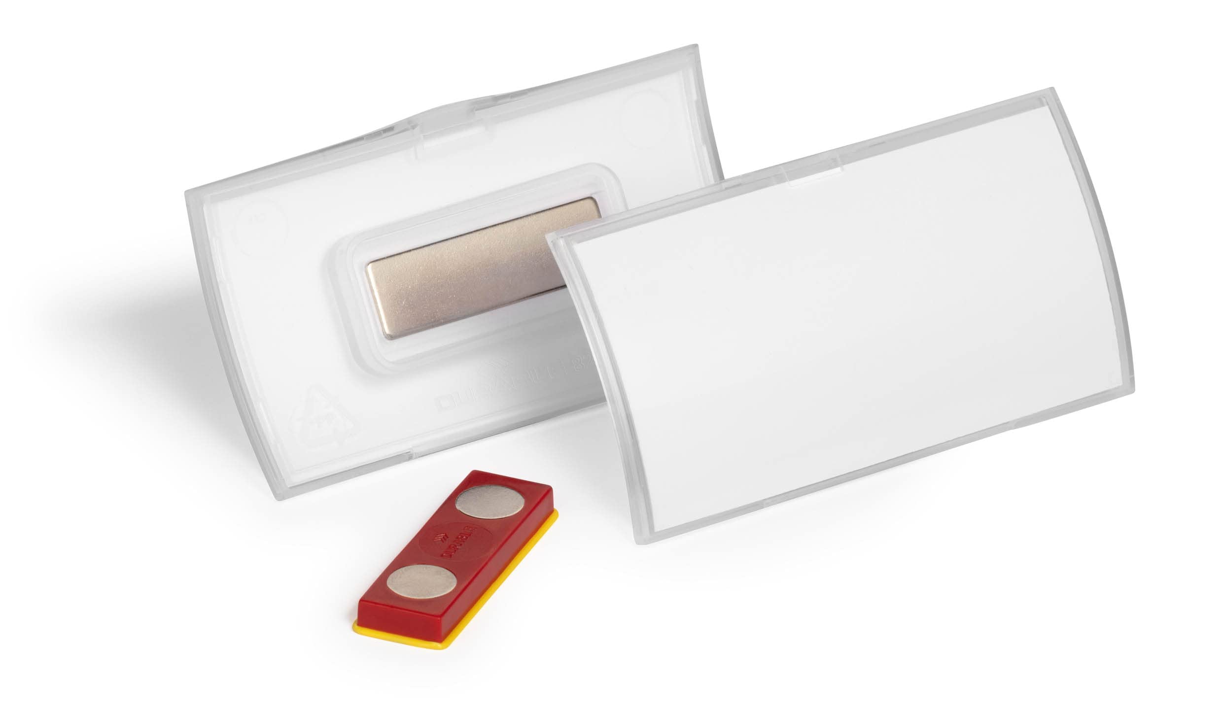 Durable Click Fold Name Badge - 40 x 75mm with Magnet - Anti-Twist - Made from Polypropylene - Pack of 10 - Transparent - Perfect for Events & Exhibitions