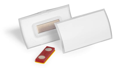 Durable Click Fold Name Badge - 40 x 75mm with Magnet - Anti-Twist - Made from Polypropylene - Pack of 10 - Transparent - Perfect for Events & Exhibitions