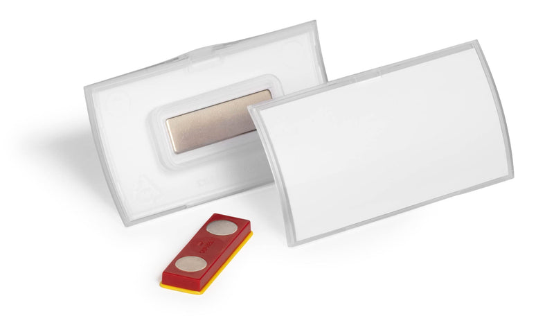 Durable Click Fold Name Badge - 40 x 75mm with Magnet - Anti-Twist - Made from Polypropylene - Pack of 10 - Transparent - Perfect for Events & Exhibitions