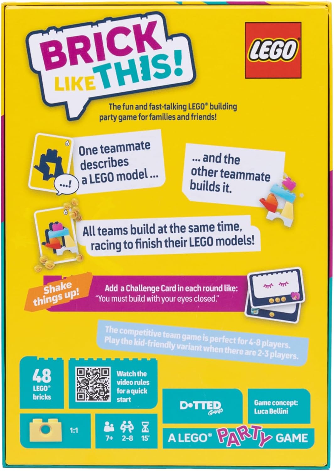Asmodee Brick Like This! The Official LEGO Party Game - A fast, fun, building game for families, kids, teens, adults – Play in 15mins, with 2-8 Players, Ages 7+, English Version