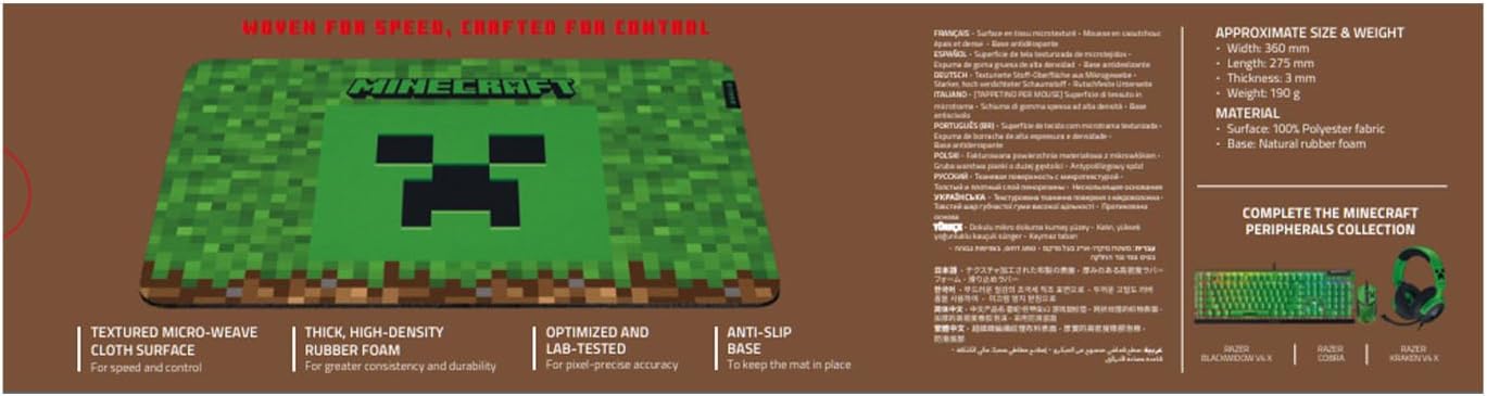 Razer Gigantus V2 Minecraft Edition - Soft gaming mouse mat for speed and control (Textured micro-weave surface, Thick rubber foam, Anti-slip base, 360 x 275 x 3mm) Minecraft