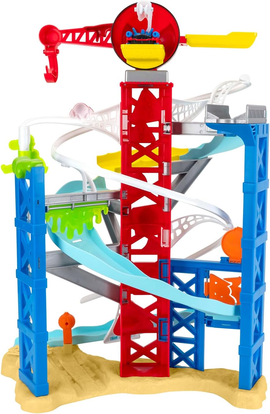 MARVEL Spidey and His Amazing Friends Construction Zone Chaos Track Set - 2-Foot High Dual Race Track with Zip Line, Play Zones, and Exclusive Vehicles