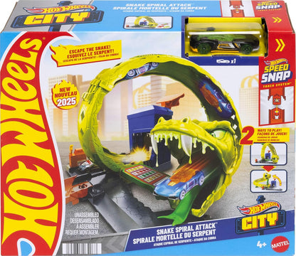 Hot Wheels Toy Car Track Set, Snake Gas Station Playset with 1:64 Scale Die-Cast Vehicle, 2 Ways to Play, Corkscrew Loop & Speed Snap Track