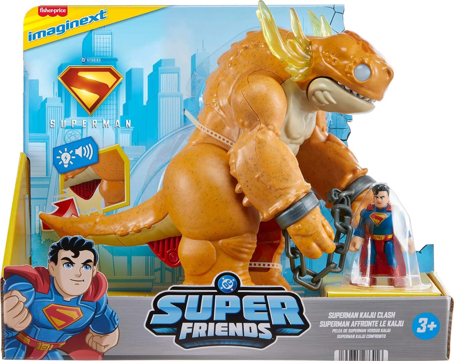 Fisher-Price Imaginext Superman Toy with Lights, Sounds, Motion & 3-inch Action Figure, 10-inch Monster with Chains, JDL07