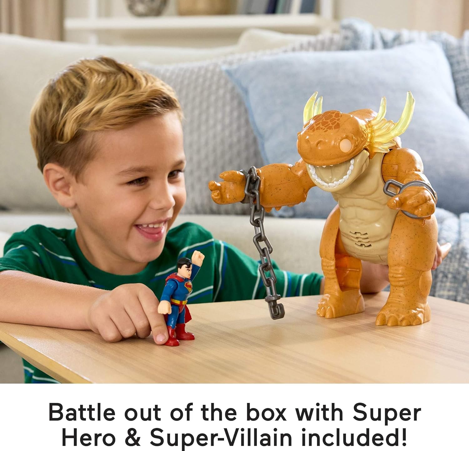 Fisher-Price Imaginext Superman Toy with Lights, Sounds, Motion & 3-inch Action Figure, 10-inch Monster with Chains, JDL07