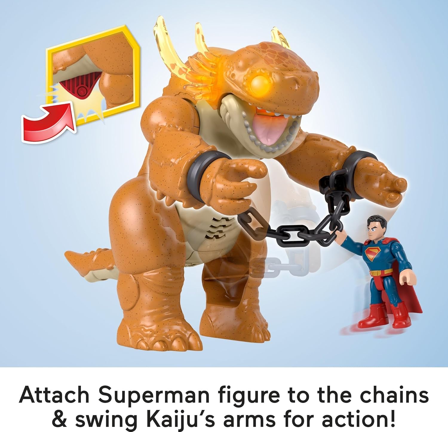 Fisher-Price Imaginext Superman Toy with Lights, Sounds, Motion & 3-inch Action Figure, 10-inch Monster with Chains, JDL07