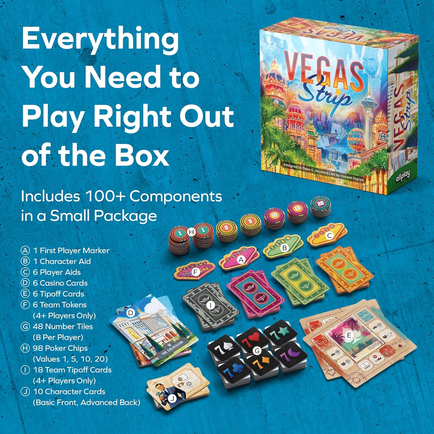 Allplay Vegas Strip Board Game - Bluffing and Deduction for 2-6 Players, Unique Casino Powers, Ages 11+, Small Box Big Game Series