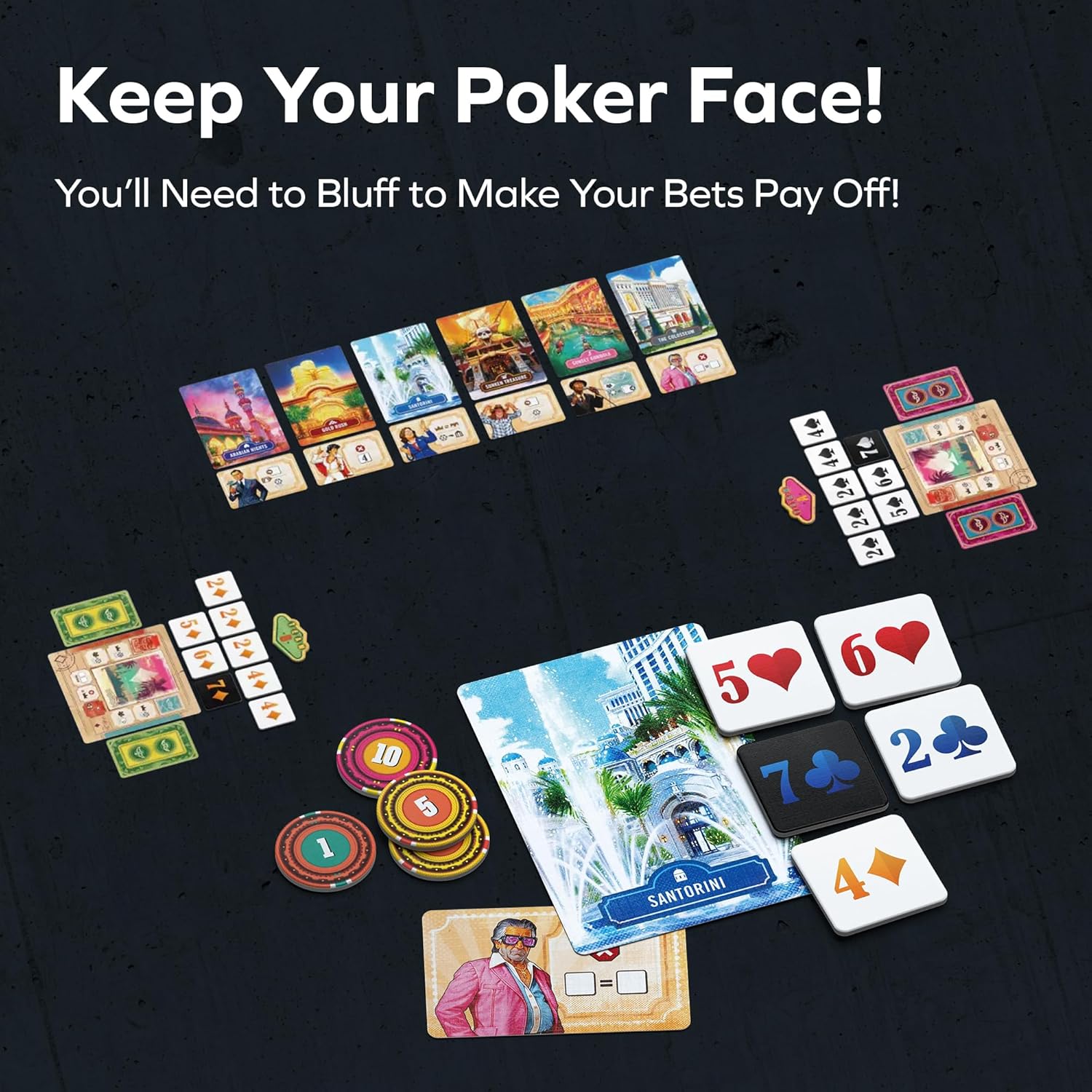 Allplay Vegas Strip Board Game - Bluffing and Deduction for 2-6 Players, Unique Casino Powers, Ages 11+, Small Box Big Game Series