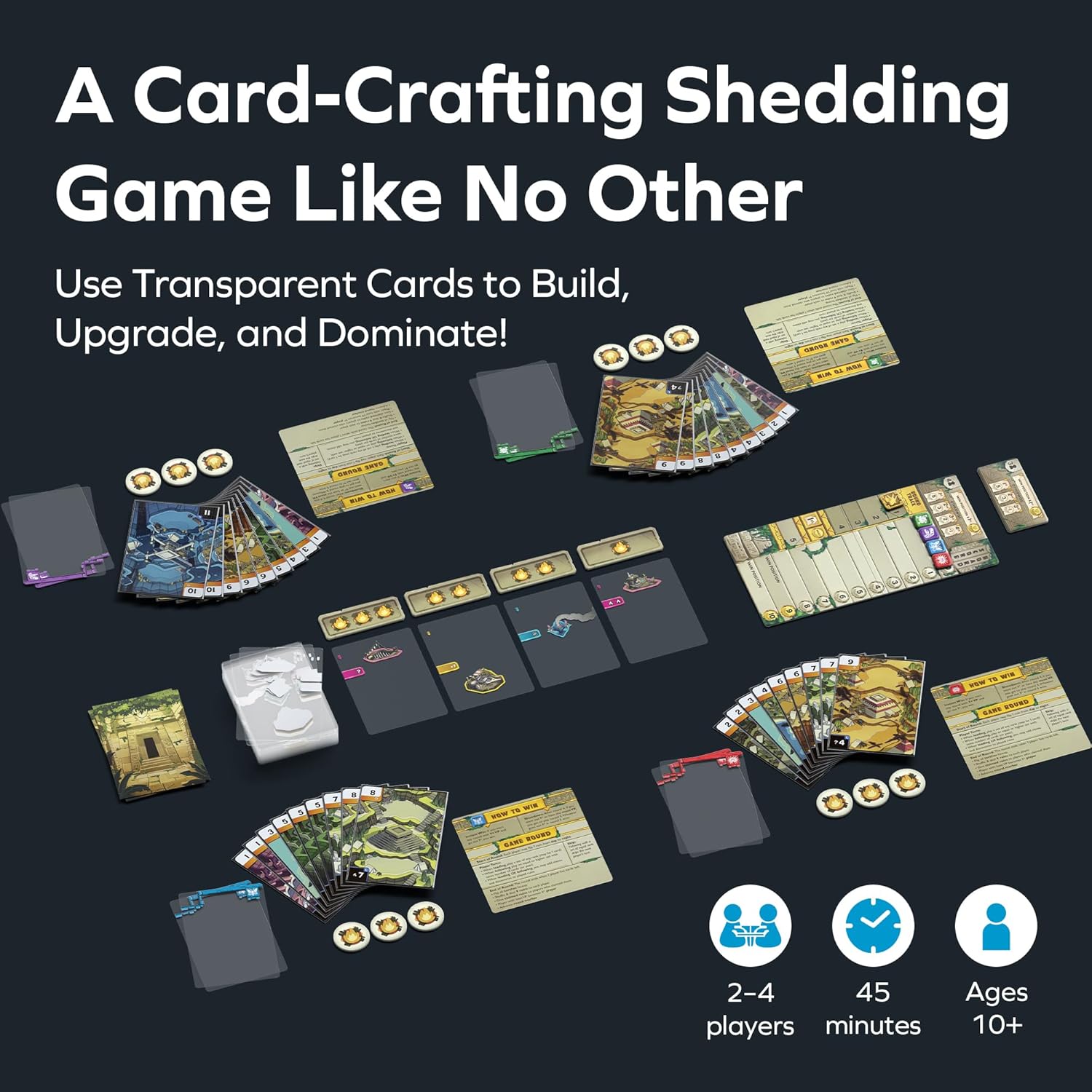 Allplay Ruins Card Game - Transparent Card-Crafting Shedding Game for 2-5 Players, Designed by John D. Clair, Ages 10+