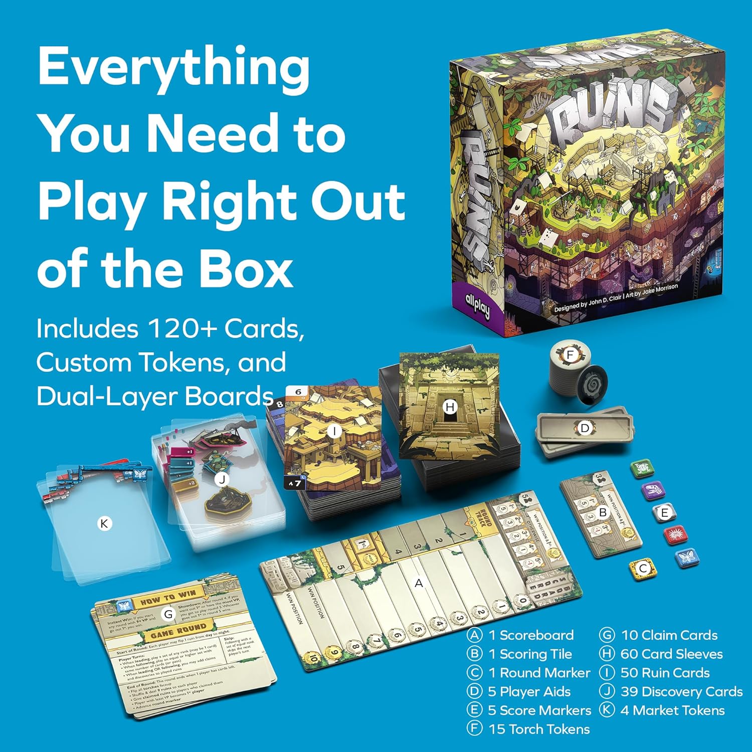 Allplay Ruins Card Game - Transparent Card-Crafting Shedding Game for 2-5 Players, Designed by John D. Clair, Ages 10+