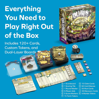 Allplay Ruins Card Game - Transparent Card-Crafting Shedding Game for 2-5 Players, Designed by John D. Clair, Ages 10+