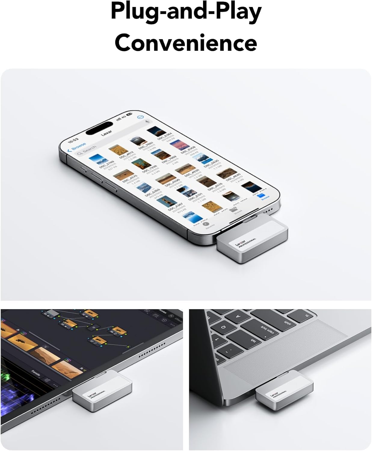 Lexar Professional Go Portable SSD 1TB, Ultra-Compact, Supports Apple ProRes, Up to 1050MB/s Read and 1000MB/s Write, USB 3.2 Gen 2, IP65 Dust and Water Resistant, for iPhone 15/16 Pro, Black