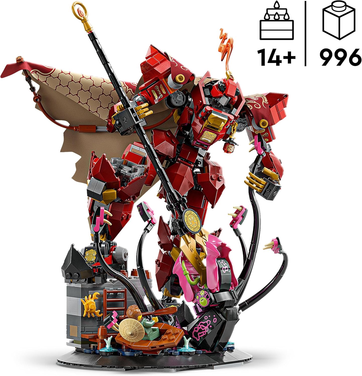 LEGO Ninjago The Fire Knight Mech Toy - Monstrosity Building Set with a Posable Figure, 2 Minifigures & a Sea Monster on a Display Stand - Birthday Gift for 14+ Year Old Boys and Teenagers - 71846