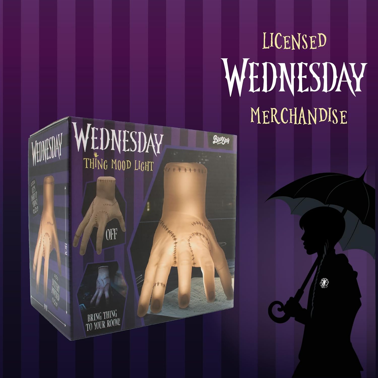 Blue Sky Studios Wednesday Light, Thing Hand Bedroom Decor, Scary Halloween Lamp, Licensed Wednesday Merchandise and Room Decor for Girls