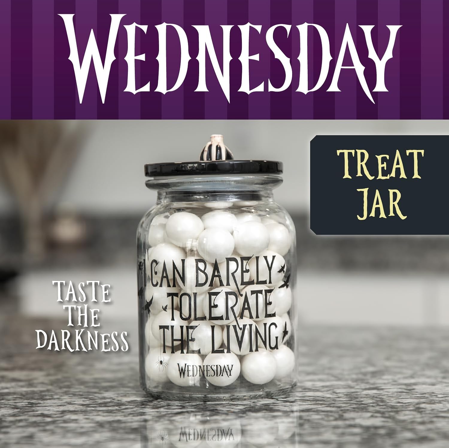 Blue Sky Studios Wednesday Biscuit Jar Food Storage Container Store Dog Treats & Sweets 20 x 12 cm Goth Kitchen Decor Ceramic Thing Lid Novelty Merchandise