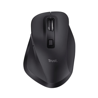 Trust Fyda Wireless Mouse Bluetooth + 2.4GHz, Ergonomic Thumb Rest, 50% Recycled Materials, 800-2400 DPI, Rechargeable Battery, Multidevice Bluetooth Mouse for Laptop PC iOS Mac Android, Black