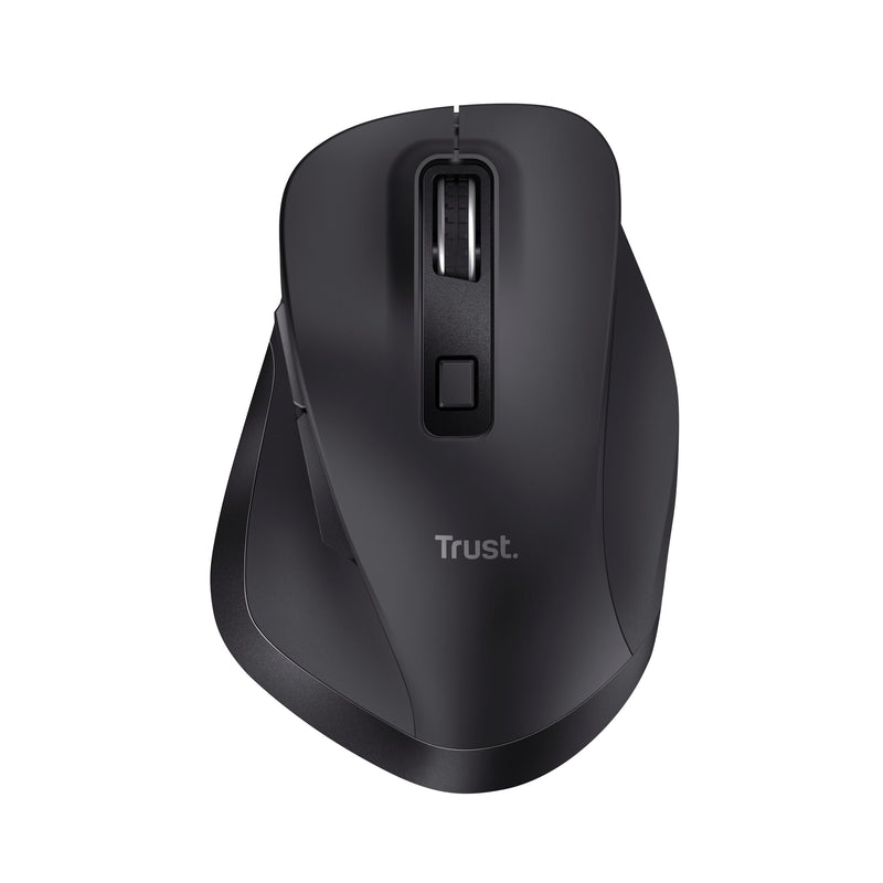 Trust Fyda Wireless Mouse Bluetooth + 2.4GHz, Ergonomic Thumb Rest, 50% Recycled Materials, 800-2400 DPI, Rechargeable Battery, Multidevice Bluetooth Mouse for Laptop PC iOS Mac Android, Black