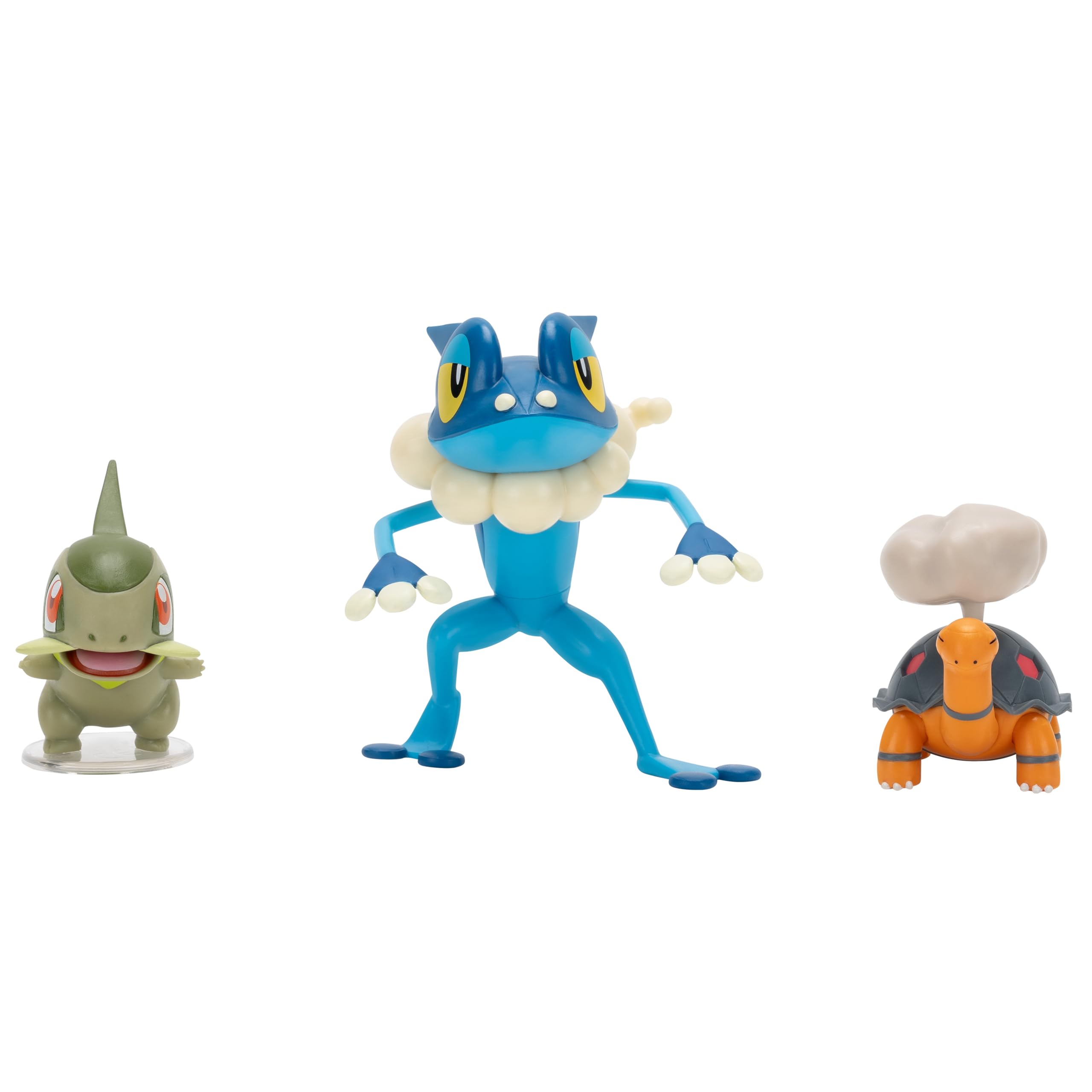 Pokémon Pack de 3 Figurines de Combat Comprend Les Figurines de Combat Chartor et Coupenotte de 5 cm et Croâporal de 7,5 cm