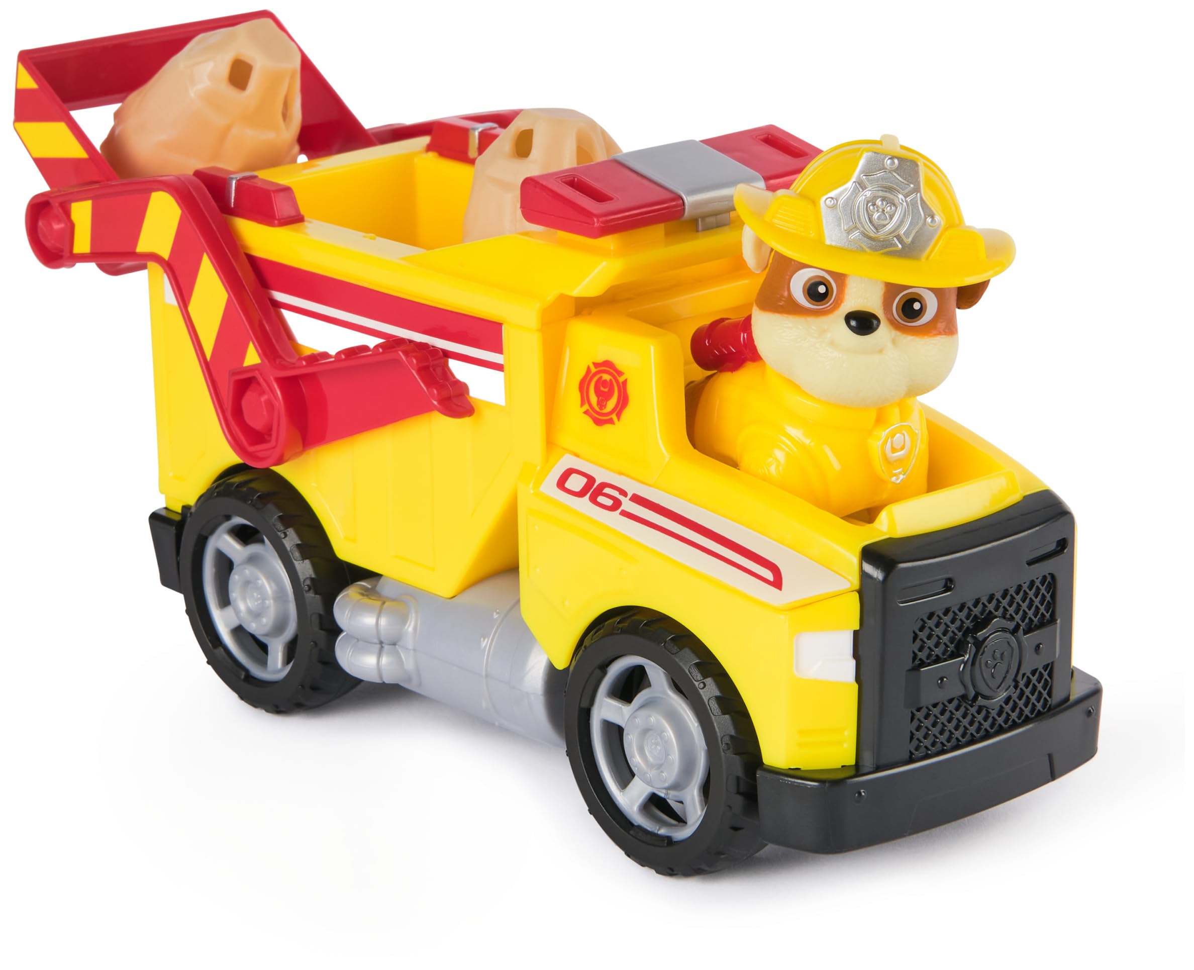 Paw Patrol Fire Rescue: Rubble Rescue Fire Dump Truck with Action Figure, Projectiles, and Toy Truck, Kids Toys for Boys and Girls Ages 3 and Up