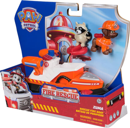 Paw Patrol Fire Rescue: Zuma Rescue Fire Boat with Action Figure, Launching Lifesaver, Raccoon and Toy Boat, Kids Toys for Boys and Girls Ages 3 and Up