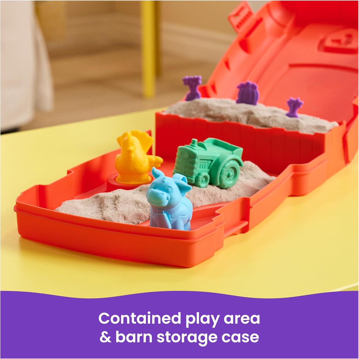 Kinetic Sand, Sandy Farm Set with 340g Play Sand, 6 Tools and Moulds, Reusable Barn Storage Case, Toddler Toys, Kids’ Toys for Girls and Boys Aged 3 and up