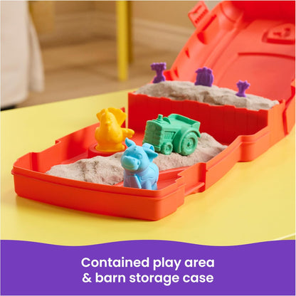Kinetic Sand, Sandy Farm Set with 340g Play Sand, 6 Tools and Moulds, Reusable Barn Storage Case, Toddler Toys, Kids’ Toys for Girls and Boys Aged 3 and up
