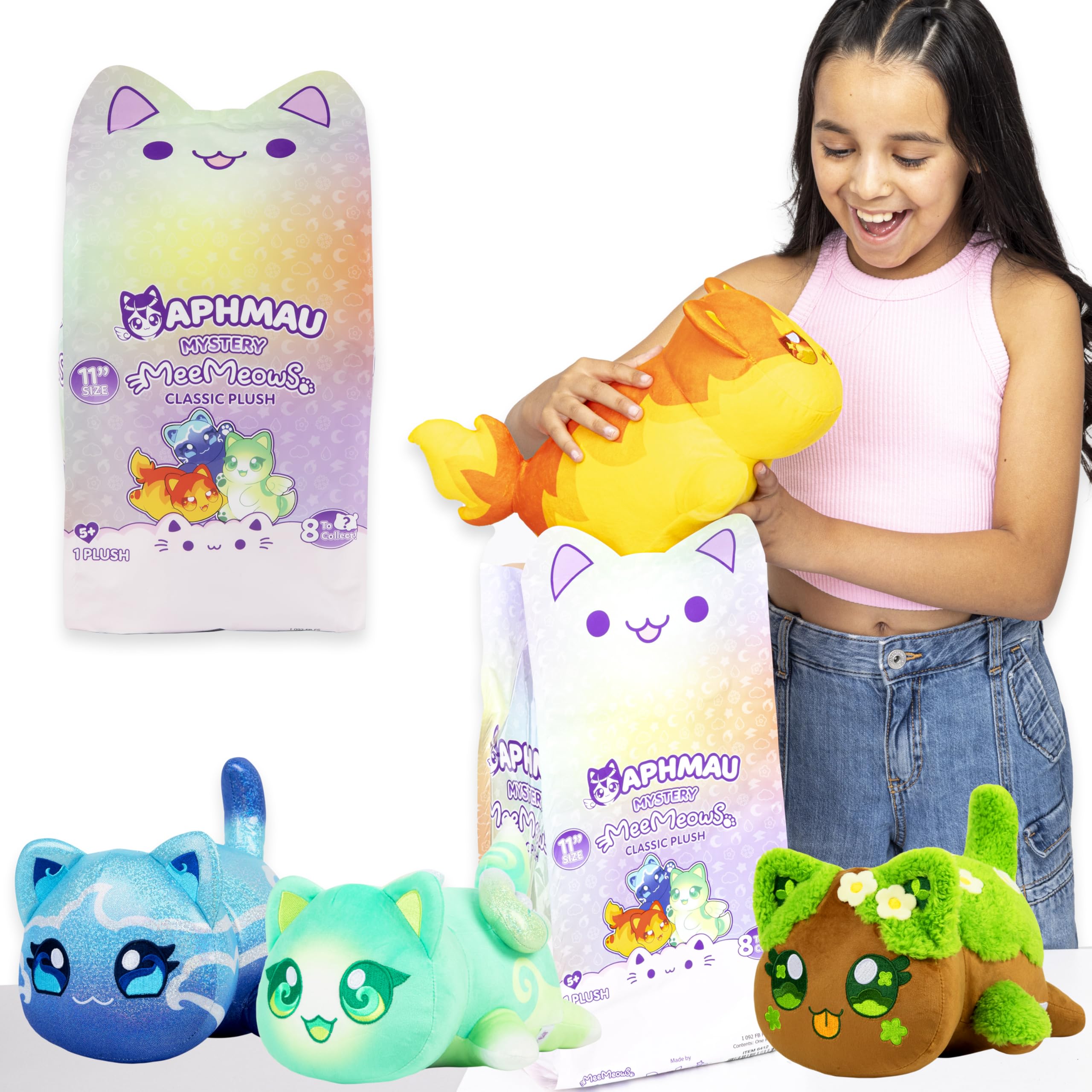 Aphmau MeeMeows 11” Classic Mystery Plush, Elemental, Plush Mystery Box, Blind Box, 1 of 8 Possible Elemental MeeMeows, Official Merch