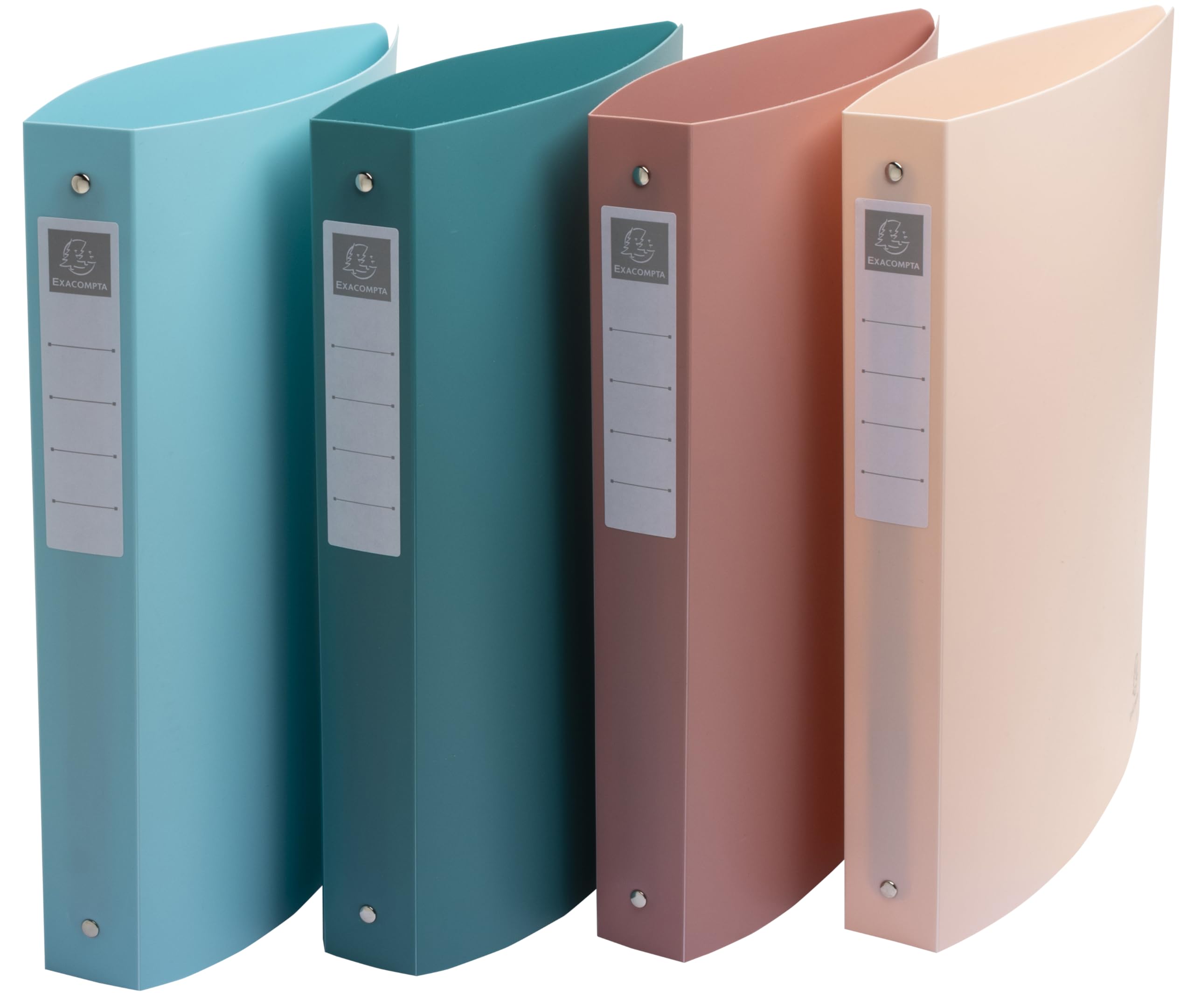 Exacompta - Ref 54470E - Pack of 4 Skandi semi-Rigid Binders - Recycled PP - 2 Round Rings - 40mm Spine - External Size: 32x27cm - Format to File A4 Maxi - 4 Assorted Colours