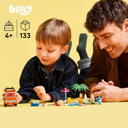 LEGO Bluey: Bluey's Beach & Family Car Trip Toy with 3 Minifigures incl. Bingo & Chilli, plus 2 Surfboards, a Sand Castle & Fun Accessories - Birthday Gift for 4+ Year Old Girls & Boys - 11202