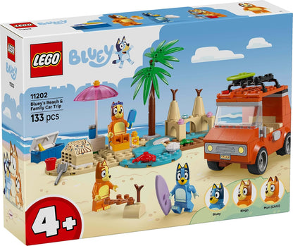 LEGO Bluey: Bluey's Beach & Family Car Trip Toy with 3 Minifigures incl. Bingo & Chilli, plus 2 Surfboards, a Sand Castle & Fun Accessories - Birthday Gift for 4+ Year Old Girls & Boys - 11202
