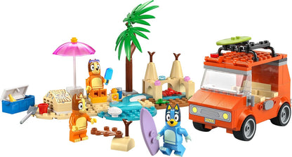 LEGO Bluey: Bluey's Beach & Family Car Trip Toy with 3 Minifigures incl. Bingo & Chilli, plus 2 Surfboards, a Sand Castle & Fun Accessories - Birthday Gift for 4+ Year Old Girls & Boys - 11202