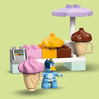 LEGO DUPLO Bluey: Ice Cream Trip with Bluey - Educational Motor Skills Toy for Toddlers, with a Toy Car and Ice Cream Stand, plus 2 Figures incl. Bandit - Gift for 2+ Year Old Girls & Boys - 10458