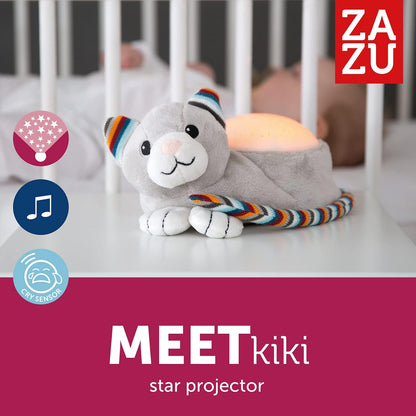 ZAZU Kiki The Kitten Projektor - Baby Lichtprojektor mit beruhigenden Melodien (Herzschlag-Sound, Naturgeräusche oder Lounge-Musik) | Schrei-Sensor | Automatische Abschaltung | waschbar