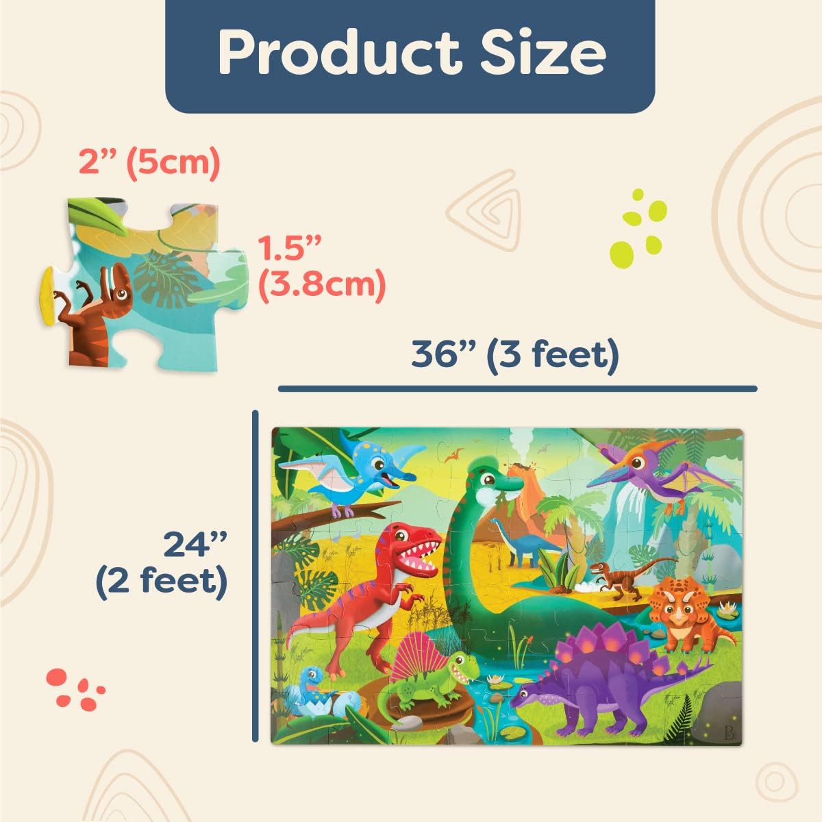 B. toys Floor 48-delige dinosaurus puzzel voor kinderen - educatief & ontwikkelingsspeelgoed - 3 jaar + - Gigantic Jigsaw-dinosaurus (Branford BX220Z