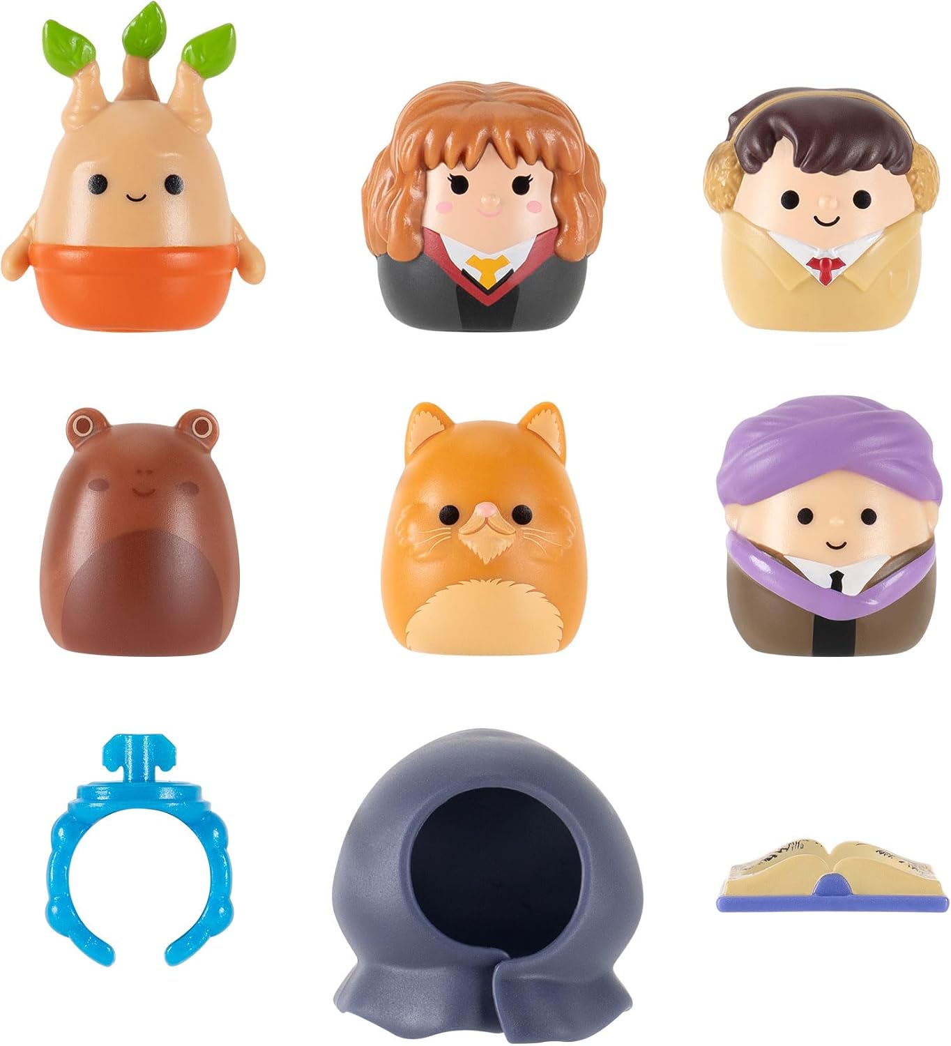 Squish-a-longs “Harry Potter” Mini-Squish + Accessory 6-Pack - 6 “Harry Potter” Mini-Squish—Hermione Granger, Chocolate Frog, Mandrake, accessories and more
