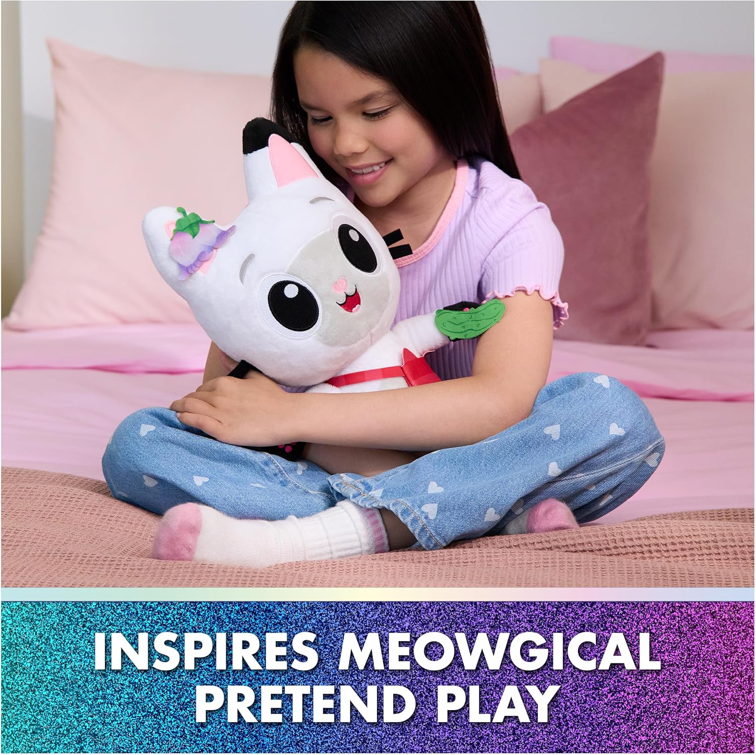 Gabby's Dollhouse: The Movie, Meow-mazing Interactive Pandy Paws Plush Toy with 3 Accessories and Removable Bag, Kids Toys for Girls and Boys Ages 3 and Up