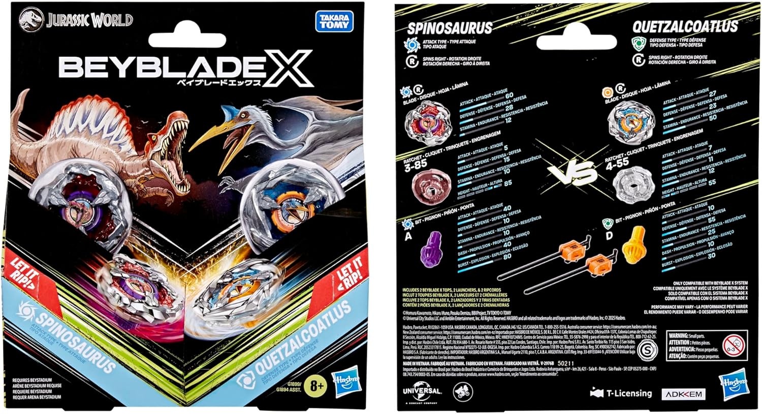 Beyblade X Jurassic World Collab Spinosaurus vs Quetzalcoatlus Multipack Set