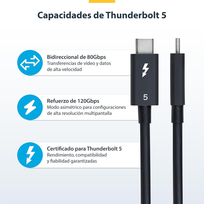 Certified Thunderbolt 5 Cable 80Gbps/120Gbps/8K 60Hz/240W Pd