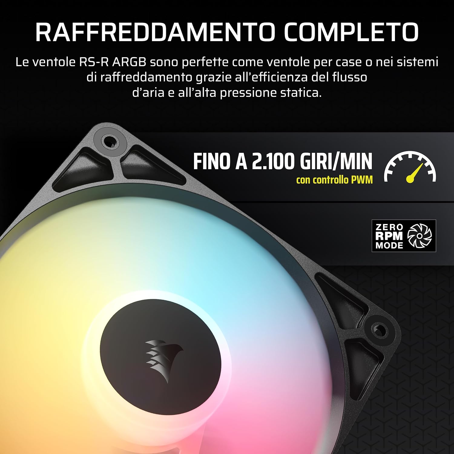 CORSAIR RS120-R Ventole ARGB 5V PWM 120mm Inverse Flow – 3 Pezzi – 8 LED RGB, Rotore Inverso, Alta Pressione Statica, Daisy-Chain, Cuscinetto Magnetico, Modalità Zero RPM –