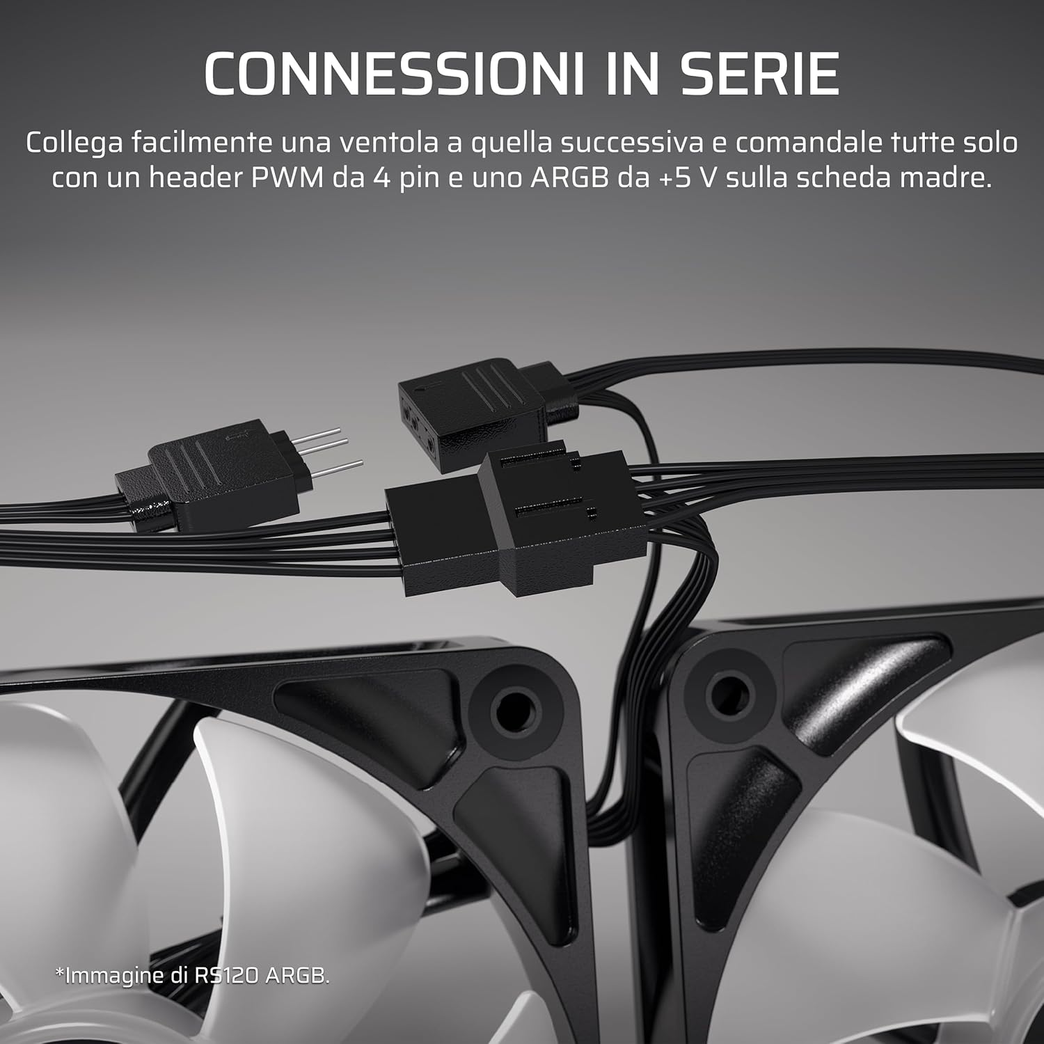 CORSAIR RS120-R Ventole ARGB 5V PWM 120mm Inverse Flow – 3 Pezzi – 8 LED RGB, Rotore Inverso, Alta Pressione Statica, Daisy-Chain, Cuscinetto Magnetico, Modalità Zero RPM –