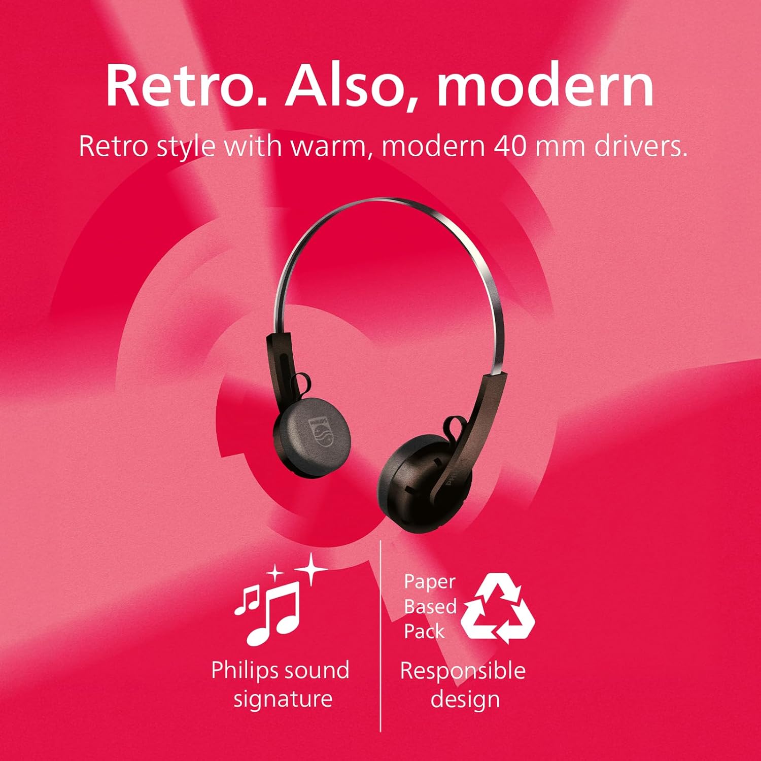 Philips CENTURY 2000 Series Wireless On-Ear Headphones TAH2000TL/00 “The Ringo” | Retro Bluetooth 5.4 Headphones with 26h Play Time, Multipoint, Mic, On-Ear Controls & Spare Cushions