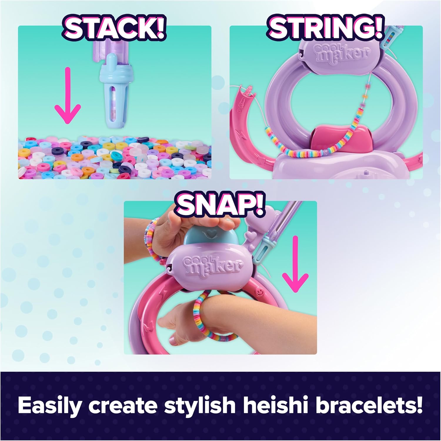 Cool MAKER, Stack’d Heishi Studio Bracelet Making Kit with Easy Beading Pen & over 1200 Beads for Bracelets, Makes 15, Arts and Crafts Kids Toys for Girls Ages 7 and up
