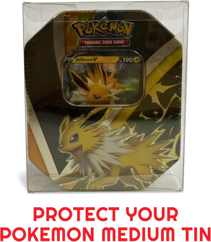 EVORETRO Plastic Display Case Protector for Pokemon Medium Tin Packaging - 5-Pack 0.40 mm Thick Archival Grade, Clear Transparent Protective Cases, Stackable, Custom Fit for Easy Setup and Storage