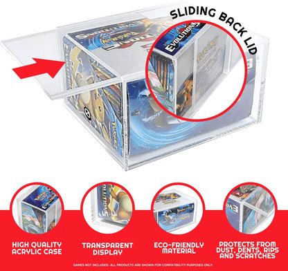 EVORETRO Acrylic Display Case Protector for Pokemon Booster Box - 1-Pack with Sliding Lid, Anti-UV Acrylic Case Protector Stackable. Keep Your Collection in Mint Condition.