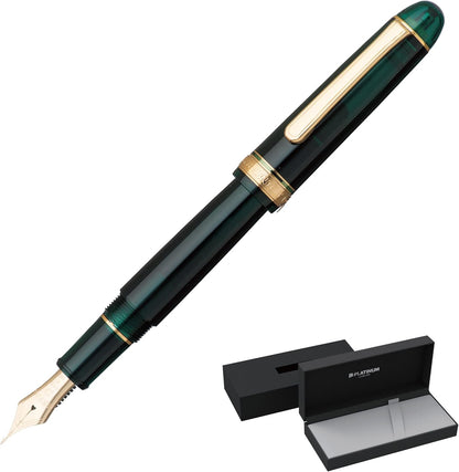 PLATINUM Japanese Fountain Pen #3776 Century Gold Trim Laurel Green F/Green / 0.28-0.34 mm/Handmade / 14K Gold Nib/with Gift Box/Fountain Pen, PNB15000-41F