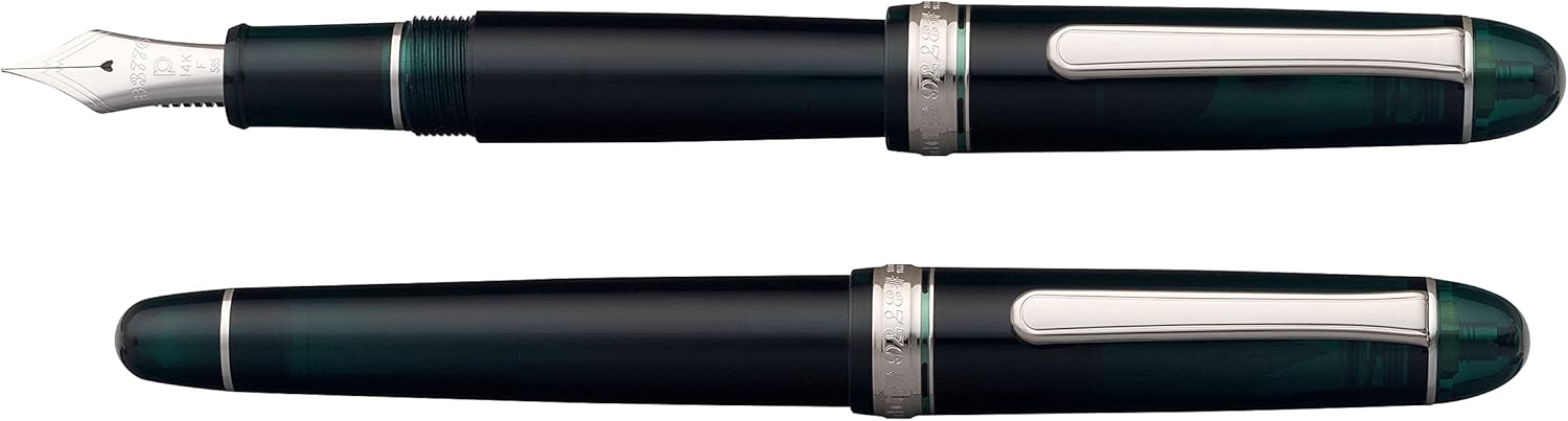 PLATINUM Japanese Fountain Pen #3776 Century Rhodium Laurel Green UEF/Green / 0.18-0.24 mm/Handmade / 14 Karat Gold Nib/with Gift Box/Fountain Pen