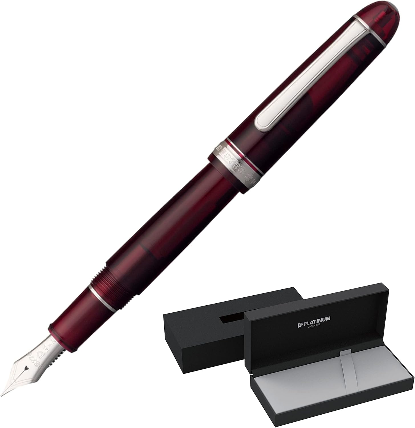 PLATINUM Japanese Fountain Pen #3776 Century Rhodium Bourgogne M/Red / 0.34-0.44mm / Handmade / 14K Gold Nib/with Gift Box/Fountain Pen