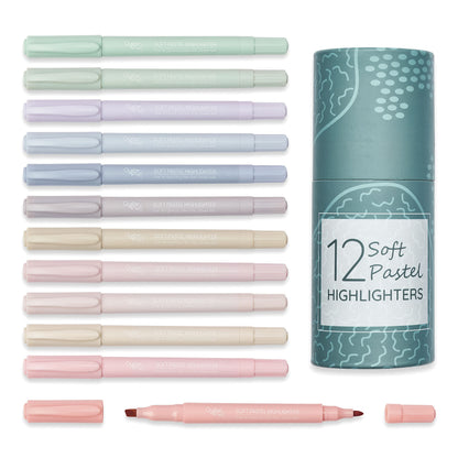 Oyster&Pop 12pcs Dual Tip Pastel Highlighters | Bible Pens No Bleed | Aesthetic Desk Accessories & Book Annotation Supplies | Cute & Aesthetic Highlighters | Giftable Pastel Pens